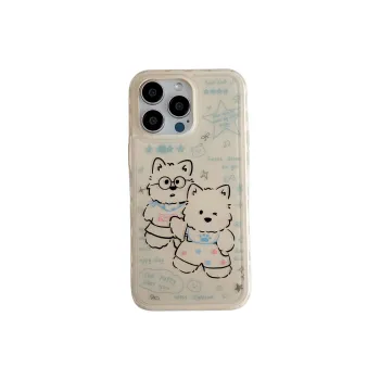 QIZHENG TPU Material Cute Fun Line Puppy In Phone Case Protective Case Compatible With IPhone 13/14/15 Pro Max.