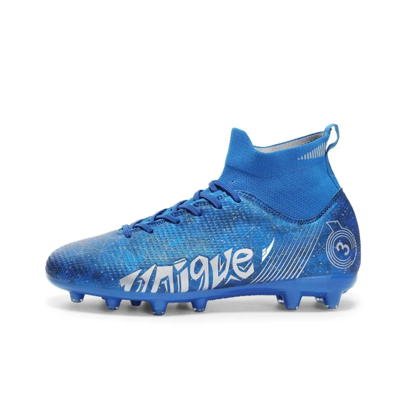 Kuding Soccer Shoes Unisex Mid Top Black/White/Blue-0