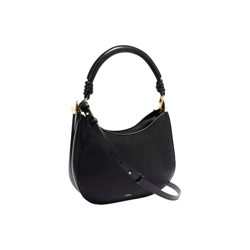 Furla Leather Hobo Bag, Shoulder Bag, Crossbody Handbag Trumpets Women's Black-1