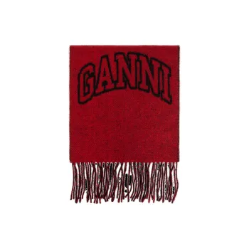 GANNI Logo Detailed Fringed Scarf