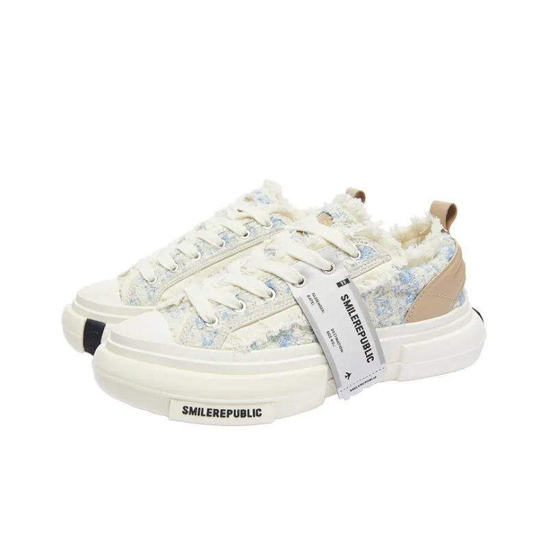 SMILEREPUBLIC Anti Slip And Wear Resistant Height Increasing Low Top Skateboard Shoes Unisex Blue White-2