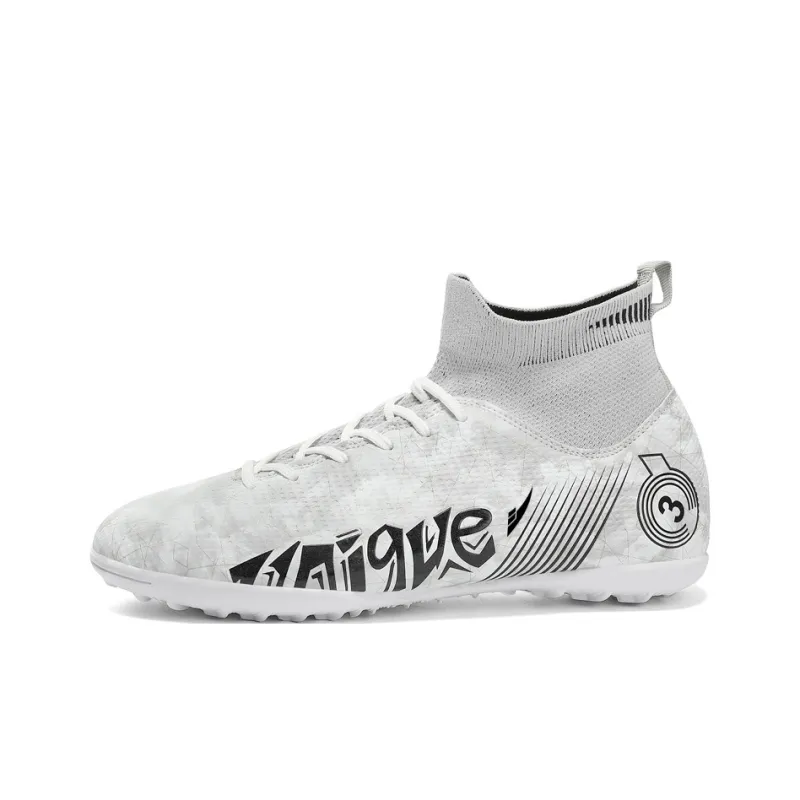Kuding Soccer Shoes Unisex Mid Top Black/White/Blue-15