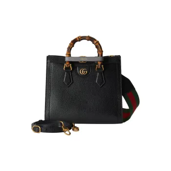 GUCCI Diana Leather Tote Bag Shopping Bag Shoulder Bag Crossbody Bag Handbag Small Size Women's Black