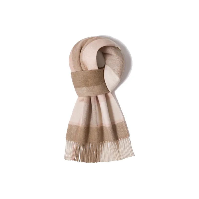 Shanghai Story 100% Cashmere Knit Scarves Unisex Beige And Orange Check Gift Box Set-8