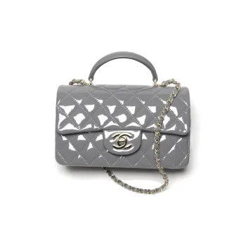 CHANEL Classic Flap CF Patent Leather Calfskin One Shoulder Handbags Mini Women's Gray