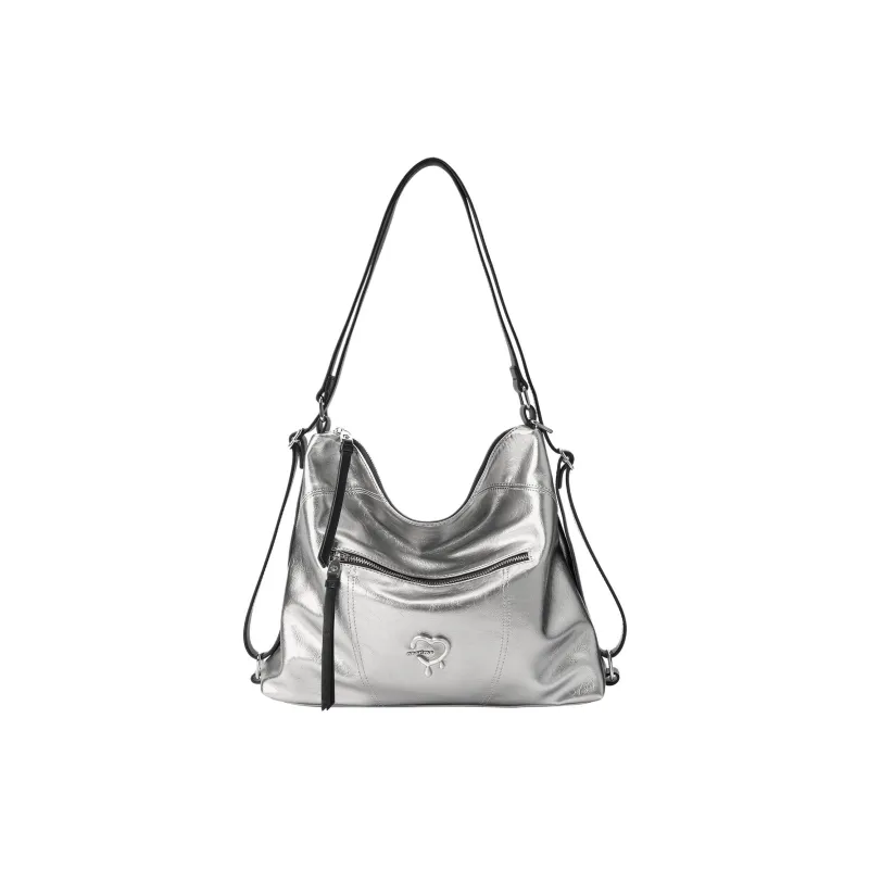 ONE TIME PU Tote Bag, Shoulder Bag, Double Shoulder Backpack Regular Women's Metallic Silver-1