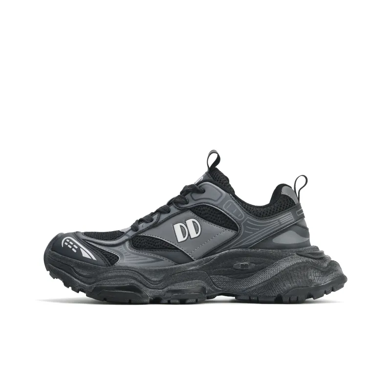 GLO BULL Height Increasing Wear Resistant Breathable Slip Resistant Low Top Chunky Sneakers Unisex Black Gray-0