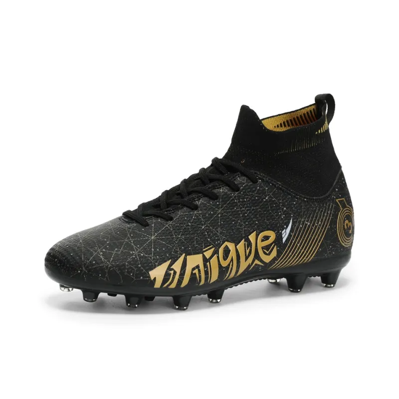 Kuding Soccer Shoes Unisex Mid Top Black/White/Blue-4
