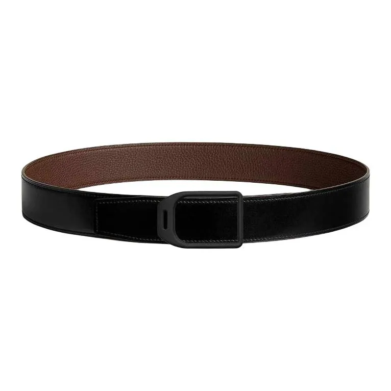 HERMES Calfskin Leather Belts Men's Chocolate Width  3.8CM-1