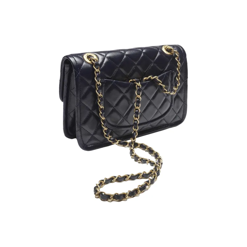 CHANEL Bright Crinkle Calfskin Portable Crossbody Bag, Shoulder Bag Women's Marine Blue-2
