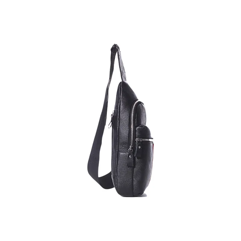 DOSRFINI Top Grain Cow Leather Sling Bag Medium Size Men's Black-2