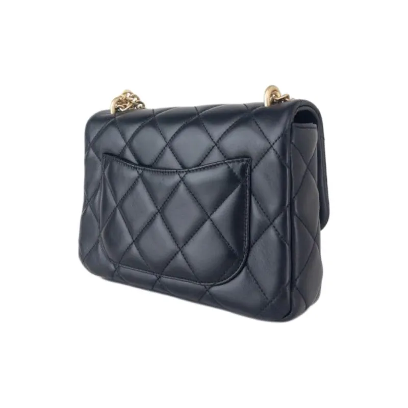 CHANEL Lambskin Enamel Chain Shoulder Bag Crossbody Bag Mini Women's Black-3