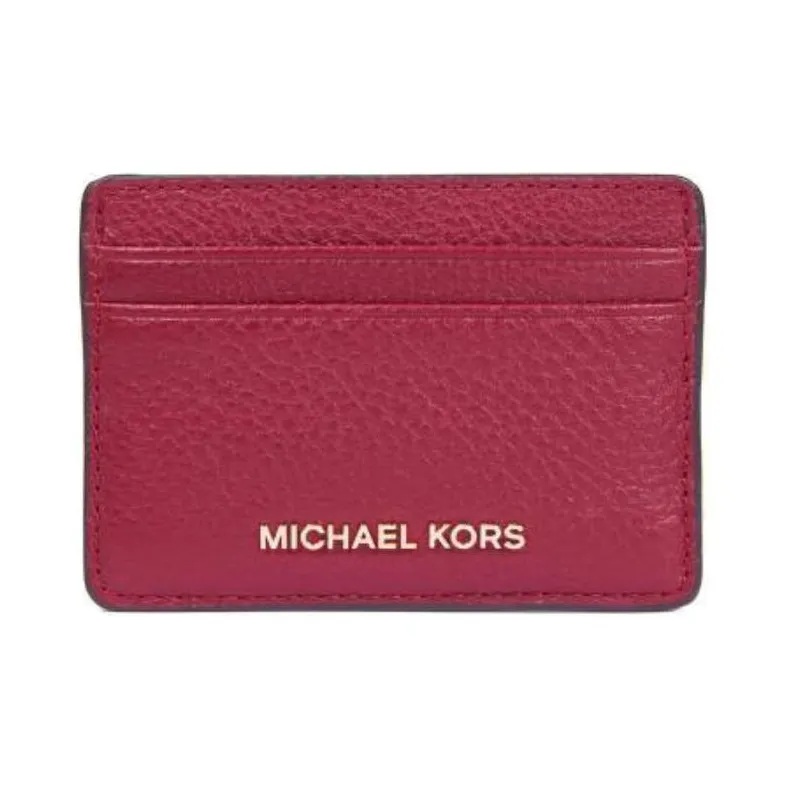MICHAEL KORS Litchi Grain Leather Card Holder Women's Red-0
