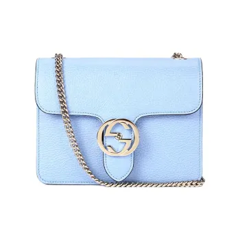 GUCCI Litchi Grain Leather Messenger Bag, Trunk Bag, Crossbody Bag, Shoulder Bag Women's Blue