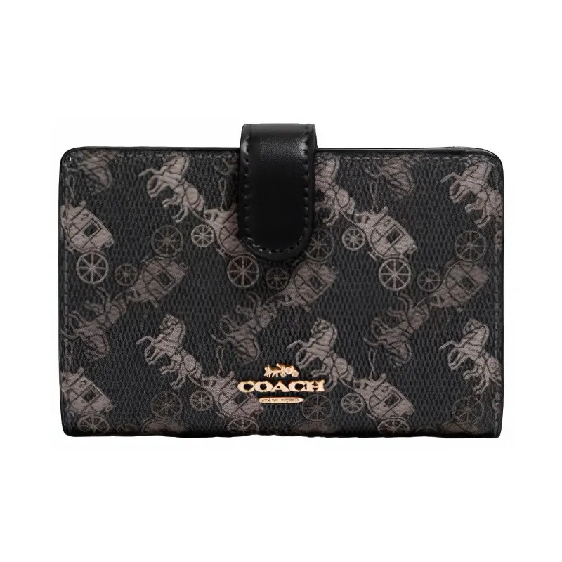 COACH Corner Zip Canvas With Leather Wallet Medium Size Women's Black-0