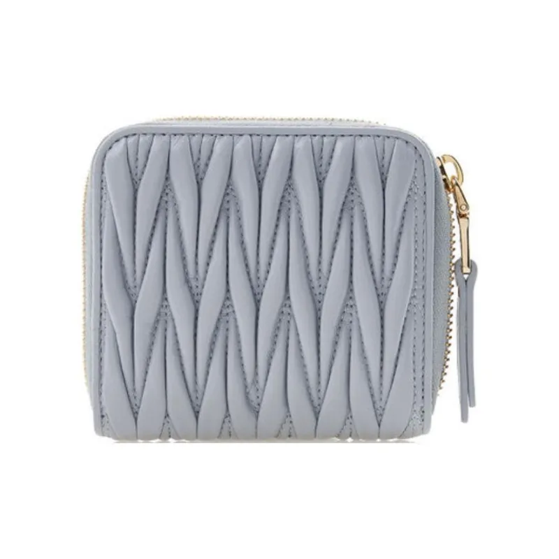 MIU MIU Matelassé Lambskin Wallet Women's Gray Blue-4
