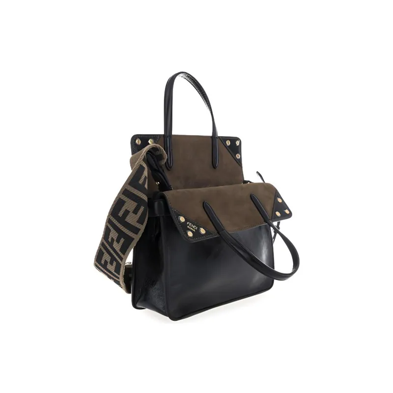 FENDI Lambskin Suede Tote Bag, Shopping Bag, Shoulder Bag, Handbag Women's Black-2