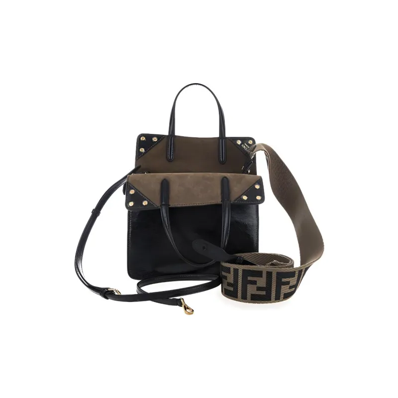 FENDI Lambskin Suede Tote Bag, Shopping Bag, Shoulder Bag, Handbag Women's Black-1