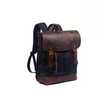 TTaG．baG Water-Resistant Oil Wax Hard Canvas With Frenzy Horse Cow Leather Backpack Men's Black/Khaki/Gray/Army Green