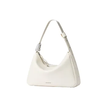 AMAZING SONG Cow Split Leather Shoulder Bag Medium Size Women's Elegant Black/Cream White