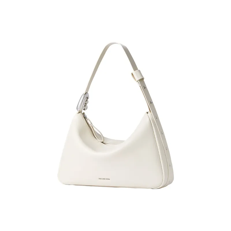 AMAZING SONG Cow Split Leather Shoulder Bag Medium Size Women's Elegant Black/Cream White-5