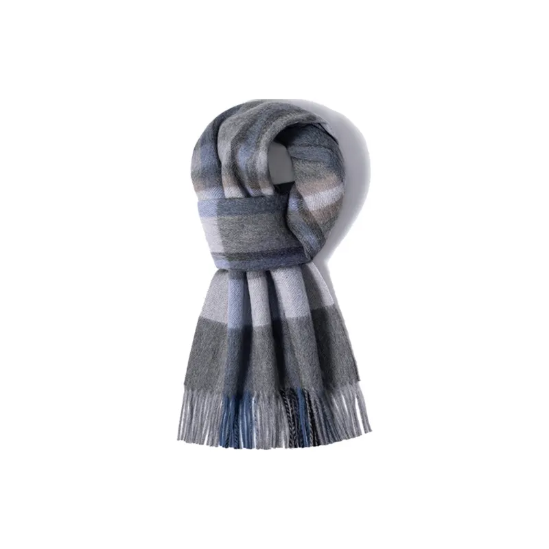 Shanghai Story 100% Cashmere Knit Scarves Unisex Beige And Orange Check Gift Box Set-24