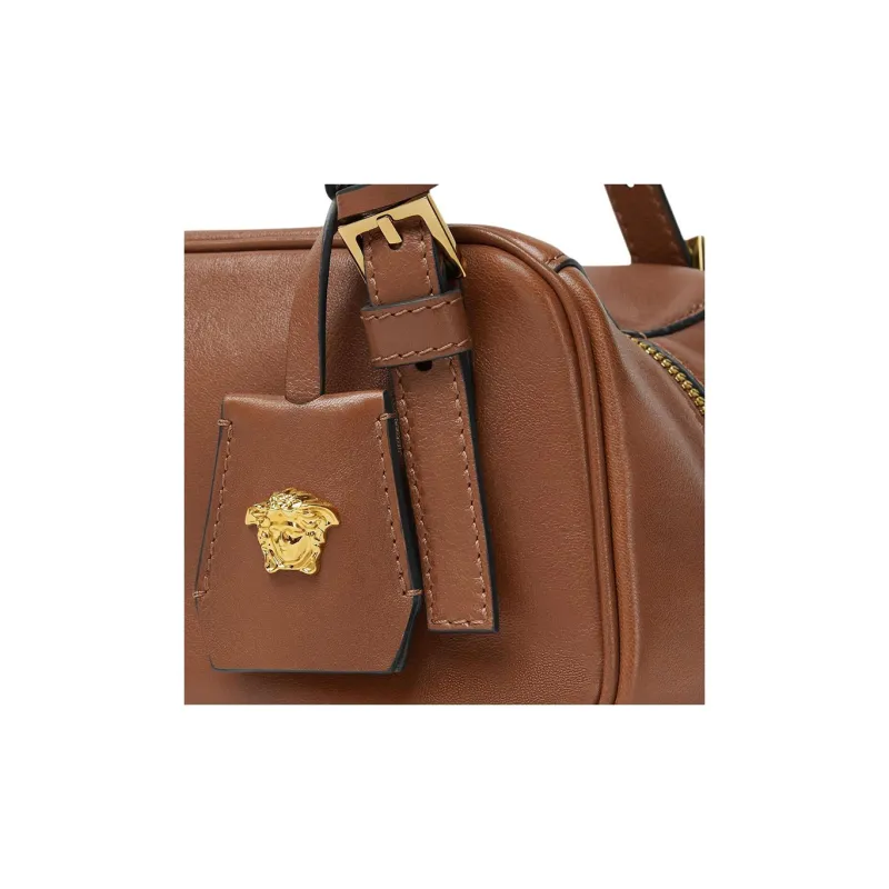 VERSACE Tag Lambskin Bowling Shoulder Bag Women's Brown-4