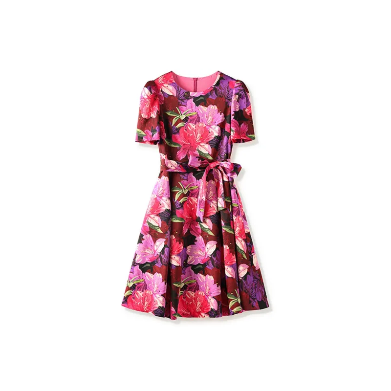 CHARM PICK Short Sleeved Dress Women's Fuchsia-3