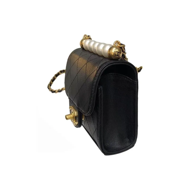 CHANEL Goatskin Crossbody Bag, Shoulder Bag Women's Black-1