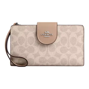 COACH Signature Coated Canvas Wallet Small Size Women's Sand & Taupe