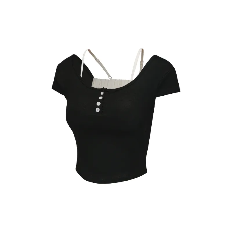 Vine Color Fashion Versatile T Shirt Women's Apricot Single Item-8