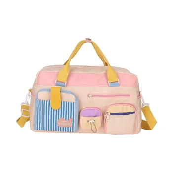 Gerlanx Nylon Crossbody Bag Shoulder Bag Luggage Bag Gym Bag Travel Bag Large Size Women's Ecru/Girlish Pink