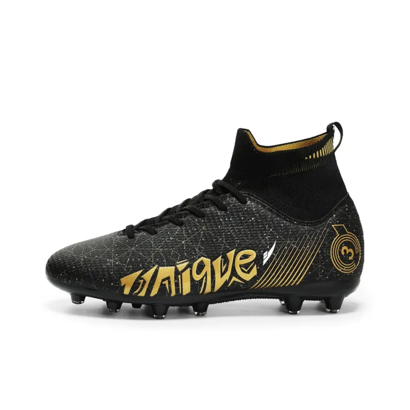 Kuding Soccer Shoes Unisex Mid Top Black/White/Blue-3