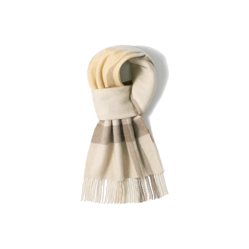 Shanghai Story 100% Cashmere Knit Scarves Unisex Beige And Orange Check Gift Box Set-44