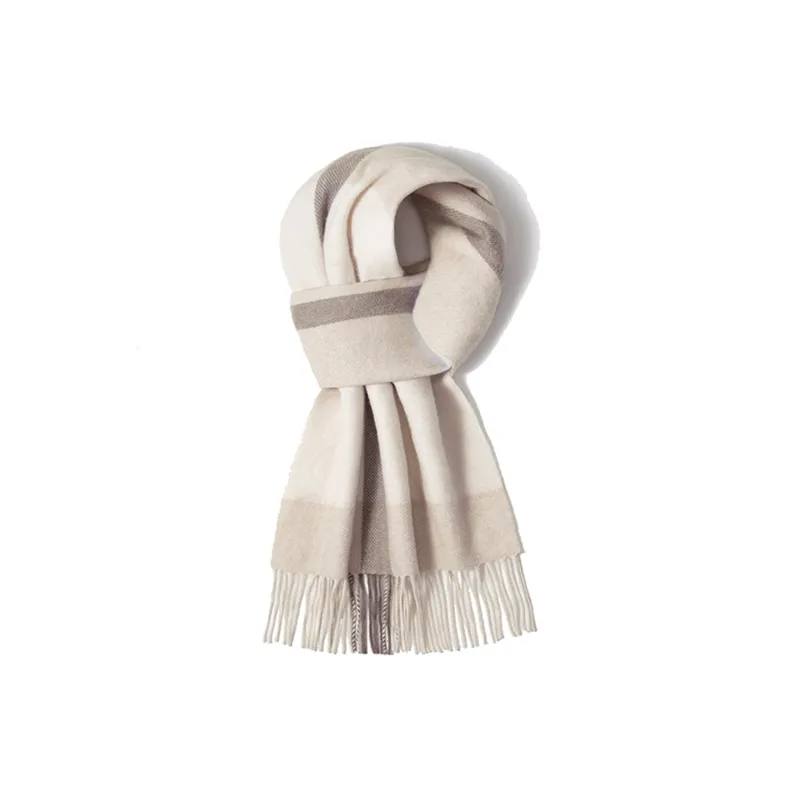 Shanghai Story 100% Cashmere Knit Scarves Unisex Beige And Orange Check Gift Box Set-0