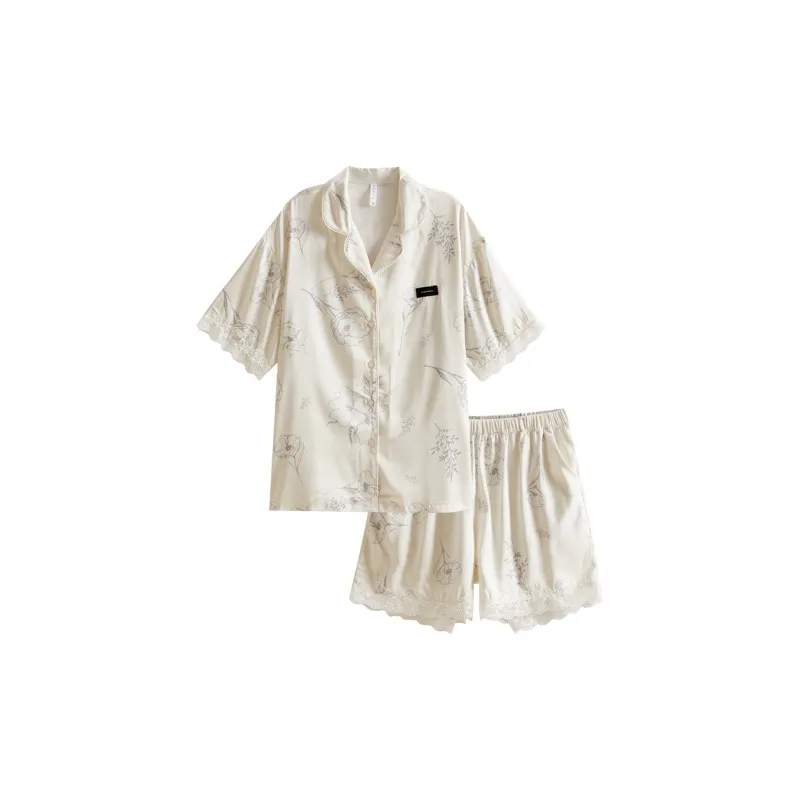 Same Language Pajama Set Women's Apricot White Gray-0