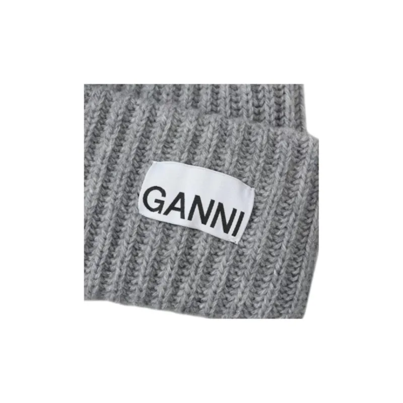 GANNI Logo patch Rib knit Beanie-2