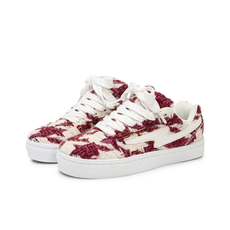 HUANAI Wear resistant And Lightweight Low Top Skateboard Shoes Unisex Houndstooth Red-3