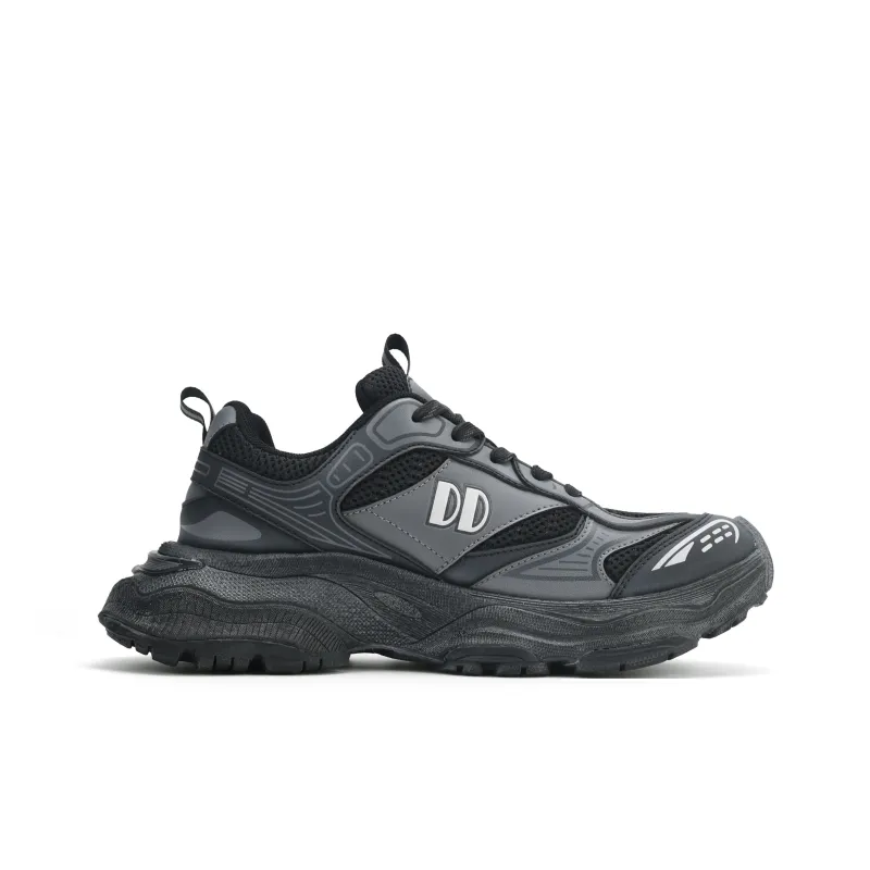 GLO BULL Height Increasing Wear Resistant Breathable Slip Resistant Low Top Chunky Sneakers Unisex Black Gray-1