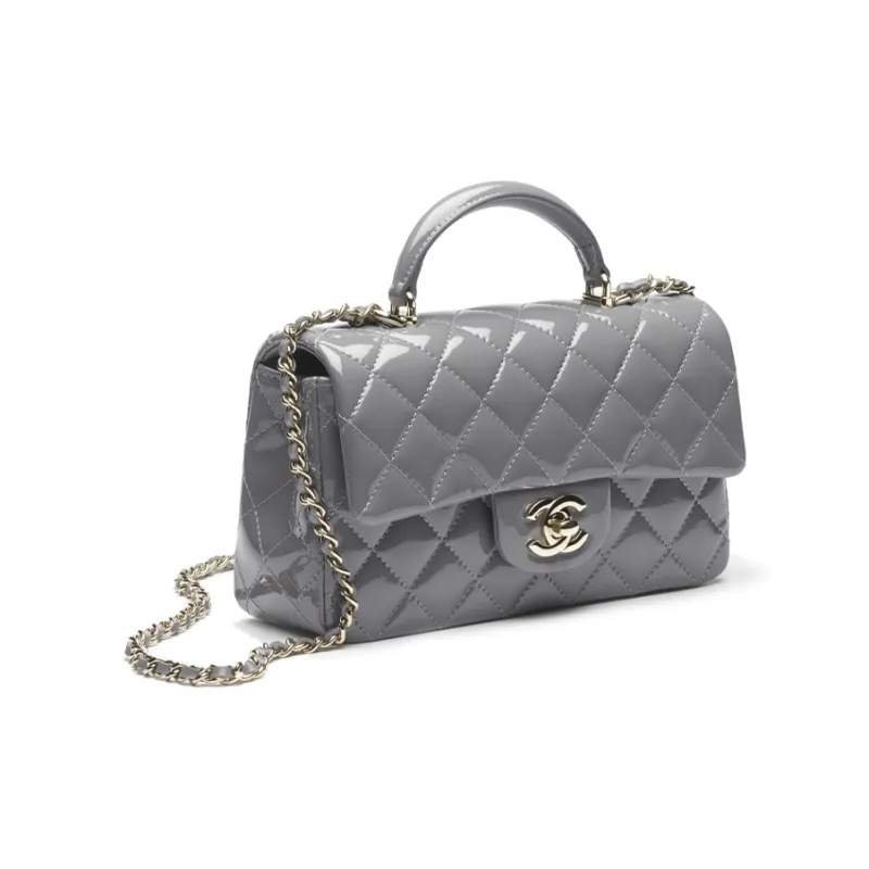 CHANEL Classic Flap CF Patent Leather Calfskin One Shoulder Handbag Mini Women's Gray-1