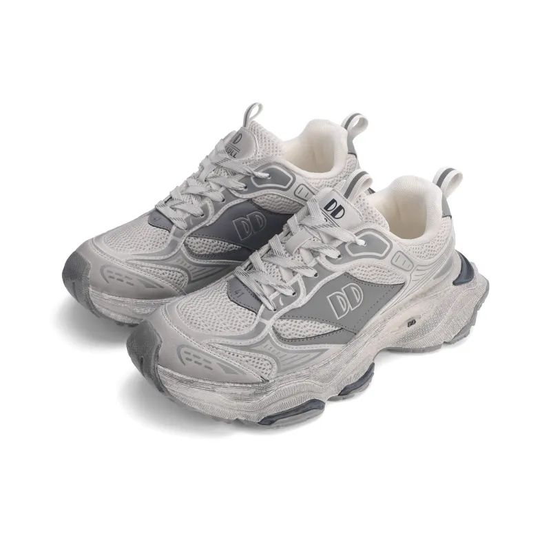GLO BULL Height Increasing Wear Resistant Breathable Slip Resistant Low Top Chunky Sneakers Unisex Beige Gray-2
