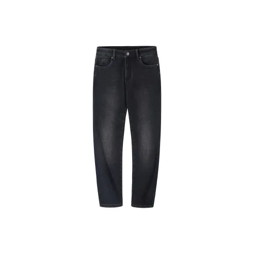 CAMEL Straight Fit Silver Fox Velvet Warm Denim Micro Stretch Cotton Like Breathable Jeans Men's