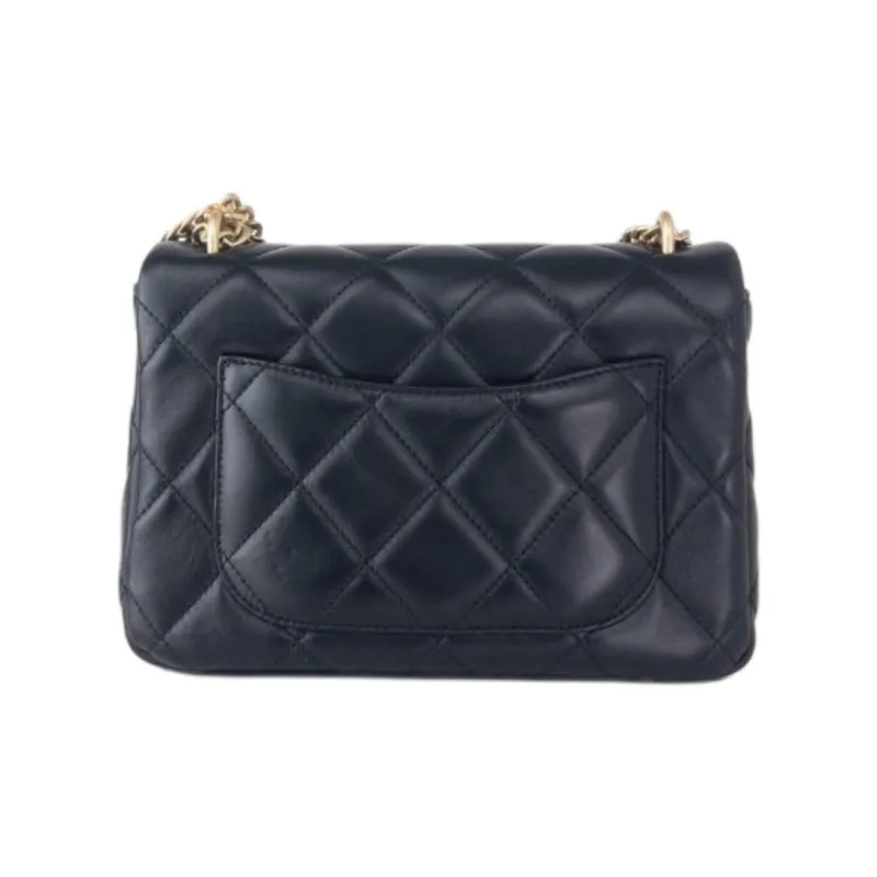 CHANEL Lambskin Enamel Chain Shoulder Bag Crossbody Bag Mini Women's Black-4