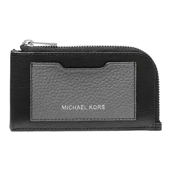 MICHAEL KORS Hudson Cow Leather Coin Purse Card Holder Wallet Men's Black & Gray