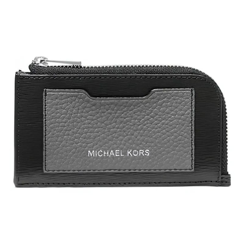 MICHAEL KORS Hudson Cow Leather Coin Purse Card Holder Wallet Men's Black & Gray-0