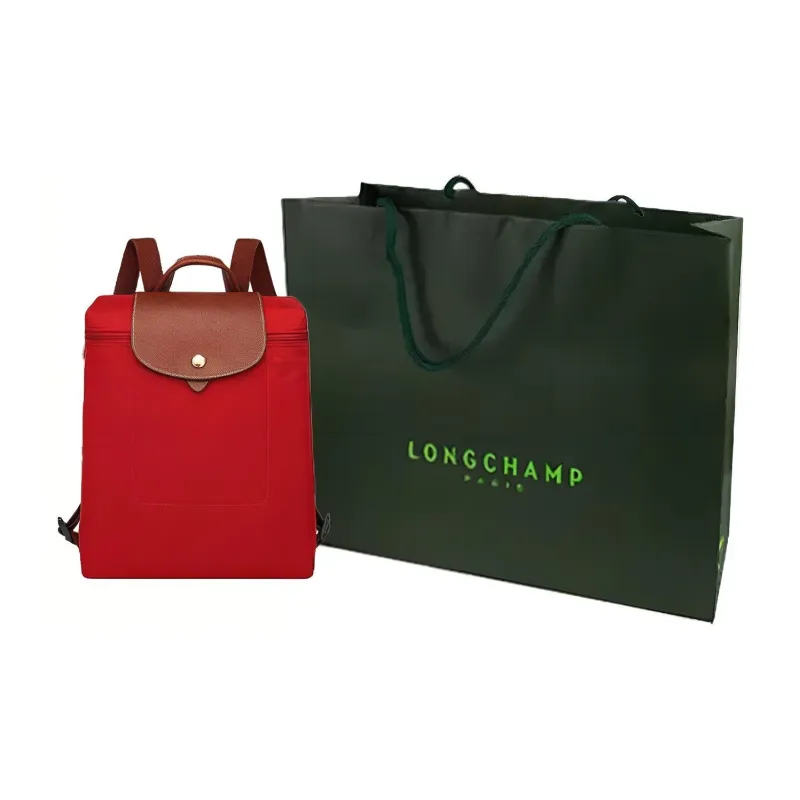 LONGCHAMP Le Pliage Recycled Canvas With Leather Trim Backpack Regular Women's Red-5