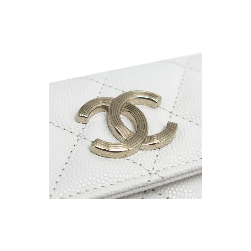 CHANEL Grain Caviar Calfskin Card Holder Women's White-5