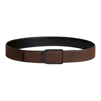 HERMES Calfskin Leather Belts Men's Chocolate Width  3.8CM
