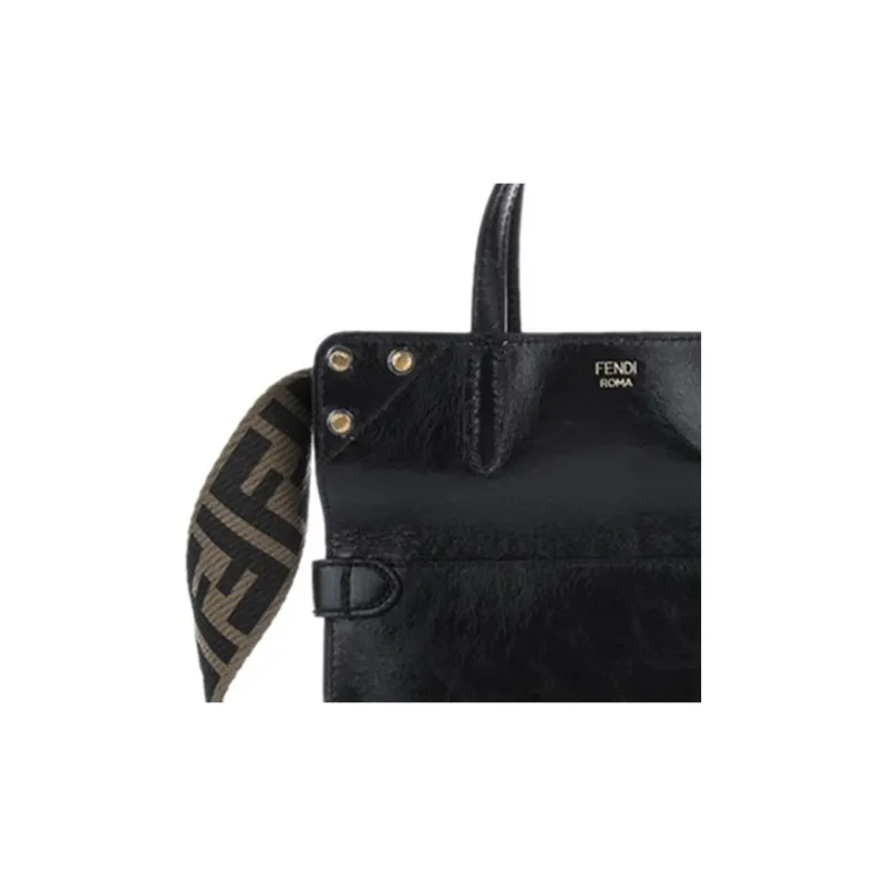 FENDI Lambskin Suede Tote Bag, Shopping Bag, Shoulder Bag, Handbag Women's Black-4