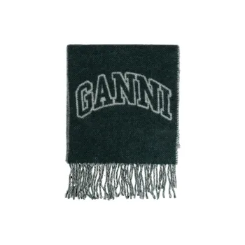 GANNI Logo Detailed Fringed Scarf